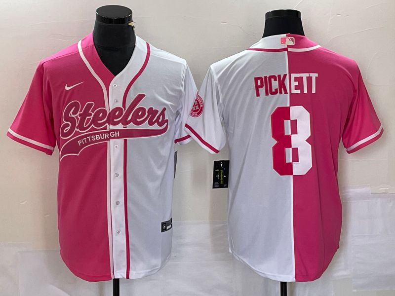 Men Pittsburgh Steelers 8 Pickett Pink white Co Branding Nike Game NFL Jersey style 1